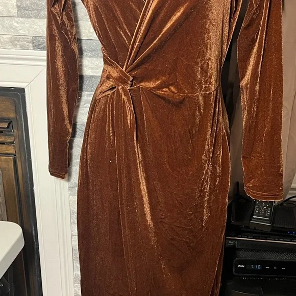 Womens Velvet V Neck Wrap Dress Fall Winter Long Sleeve Waist Ruched - Picture 3 of 6